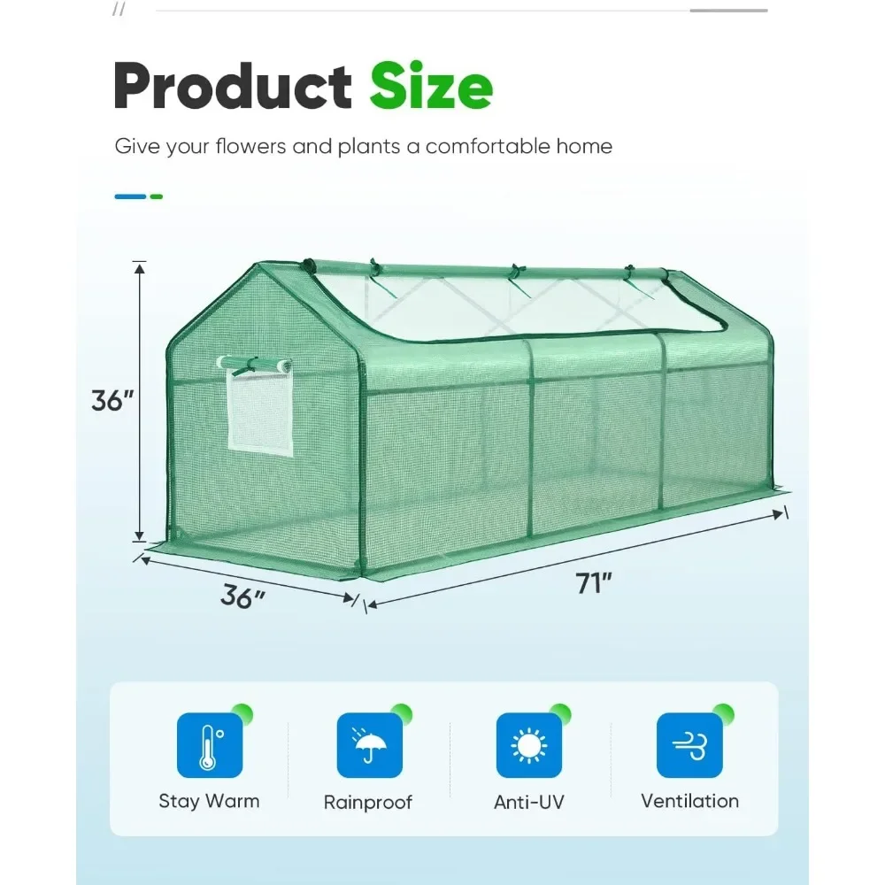 Portable Mini Cloche Greenhouse w/ Elevated Bottom, Large U-Shaped Zipper Mesh Door & 2 Side Screen Window Waterproof