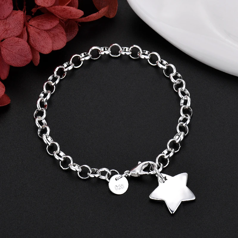 

Fine 925 Sterling Silver Bracelet star chain For Women luxury fashion Wedding Jewelry lovers Christmas gifts charms