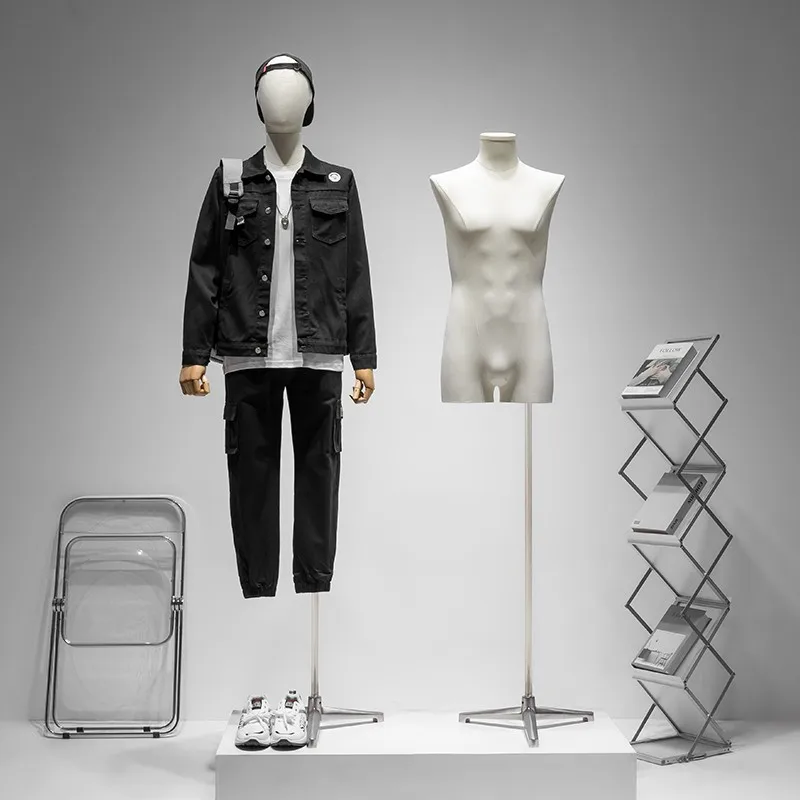 Slim-fit men's clothing model props half-body platform clothing store window fashion casual model display stand full body