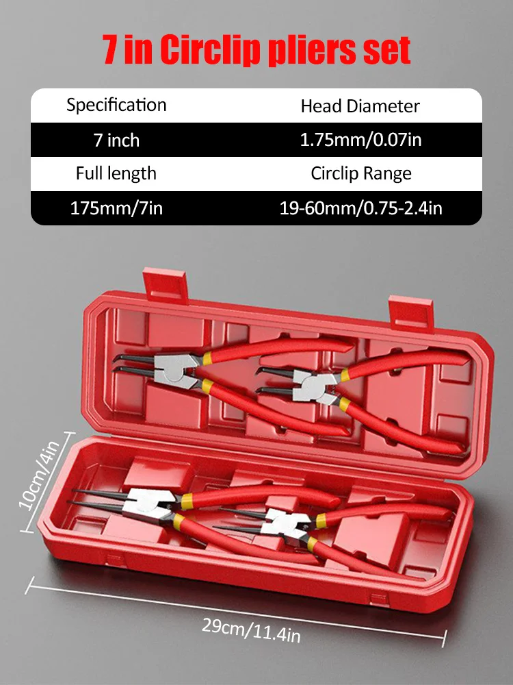 Набор плоскогубцев для стопорных колец 7/9 дюймов. Набор плоскогубцев двойного назначения с локтевой пружиной. Набор ручных плоскогубцев с внутренним изгибом и внешним стопорным кольцом.