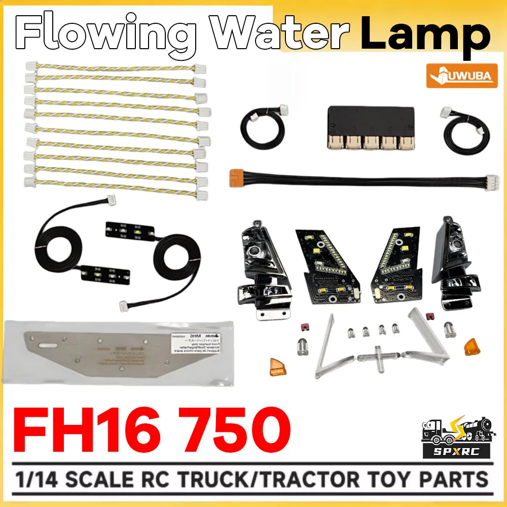 FH16 750 Flowing Water Lamp Lighting System LED Headlight 4-in-1 For 1/14 Tamiyaa RC Truck 56362 56360 VOLVOO Toy Model Parts