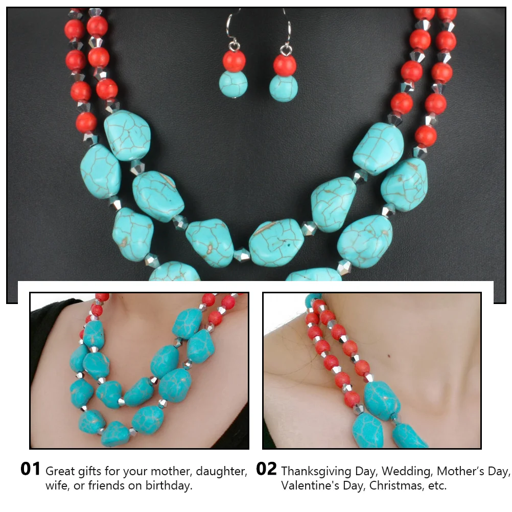 

Retro Clavicle Chain Earrings Multi Layer Necklace Turquoise Decorative Earrings for Women Daily Party Wear Costume Collarbone