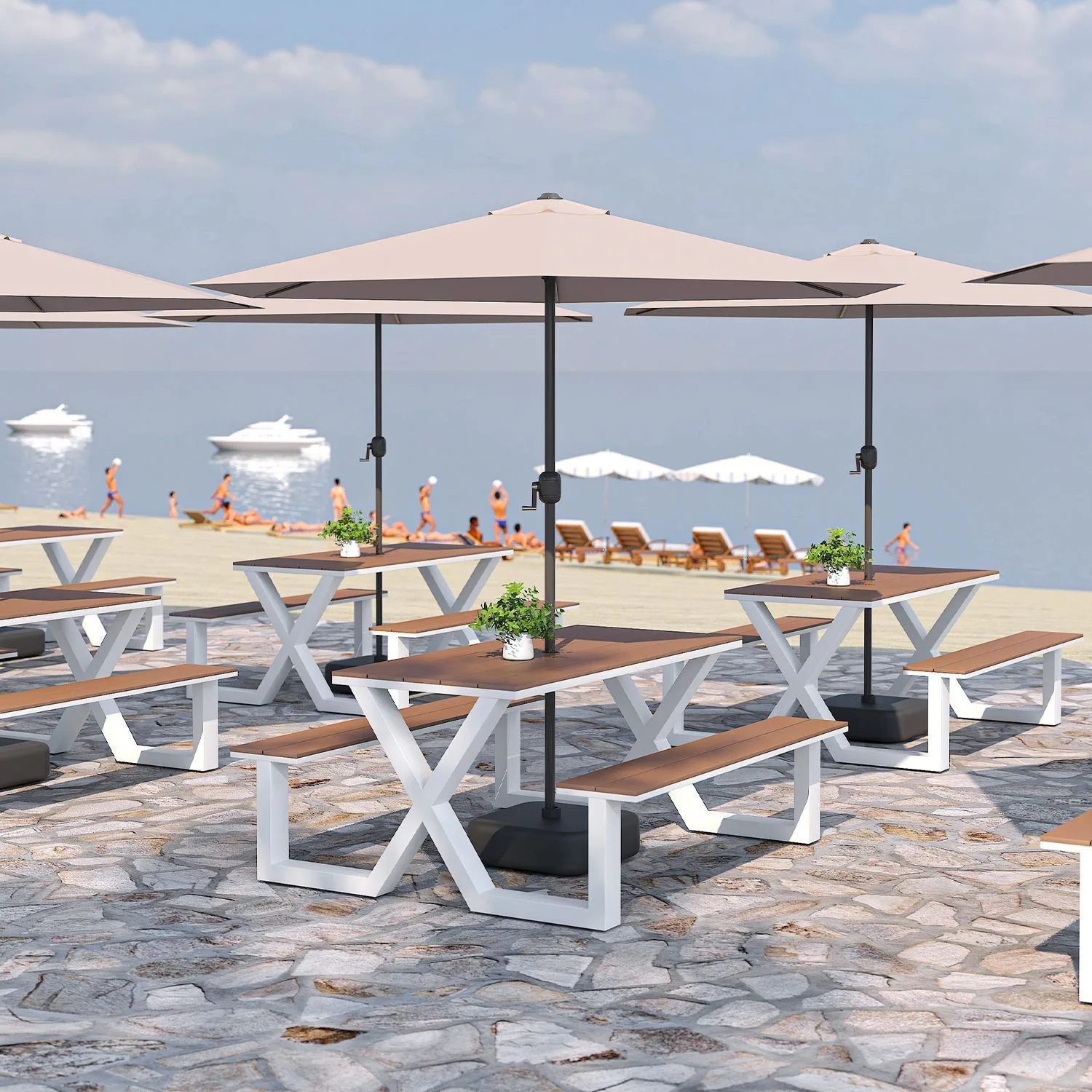 Outdoor tables and chairs plastic wood park chairs one-piece dining table and chairs outdoor scenic milk tea shop restaurant ove