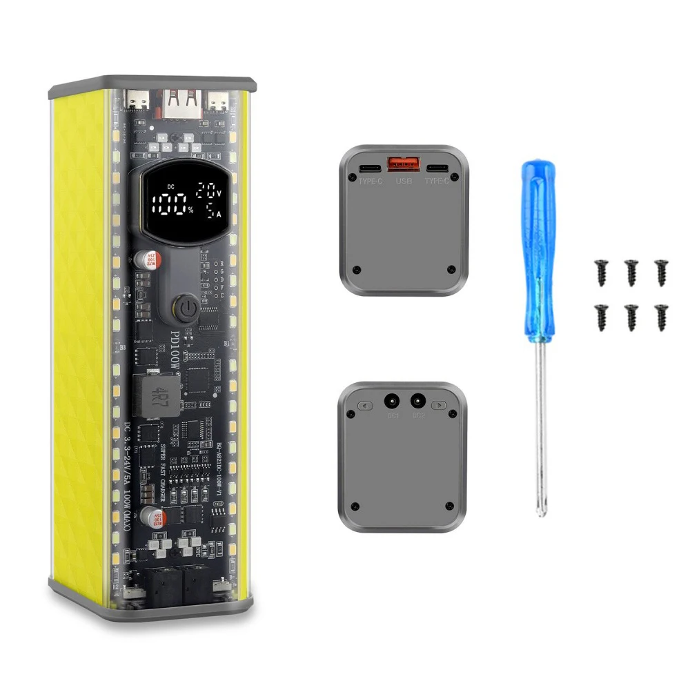 PD 100W Transparent Power Bank Case Solder‑Free 8 Slot 21700 Battery Holder DC3.3‑24V Adjustable Voltage LED SOS Light DIY Shell