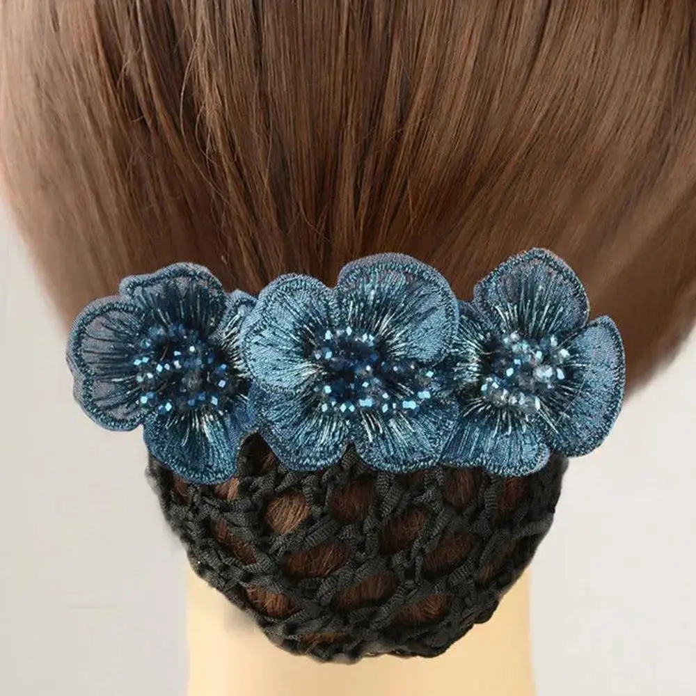 Flower Flight Attendant Gift For Mom Bank Staff Women Hairpin Korean Style Headdress Hair Accessories Bow Bun Net Snood