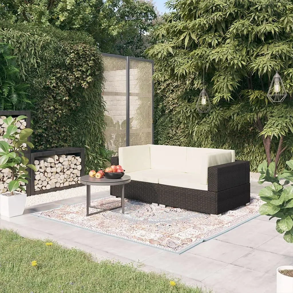 2-Piece Patio Sofa Set All-Weather Wicker Corner Outdoor Furniture with Cushions for Poolside Garden Deck, Black, Customized