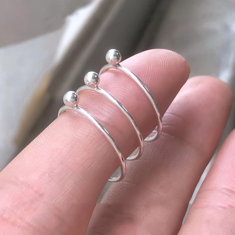 Anillo apilable con bola de 3mm para mujer, anillos de plata de ley 925, joyería de plata minimalista, anillo de nudillos, accesorios de plata