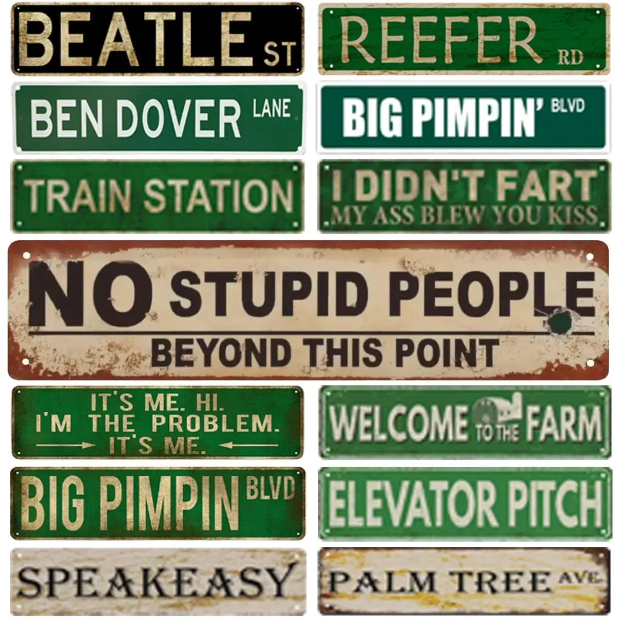 Decor No Stupied People Vintage Tin Signs Funny Street Metal Signs Country Road Sign for Home Wall Cafe Bar Man Cave Outdoor