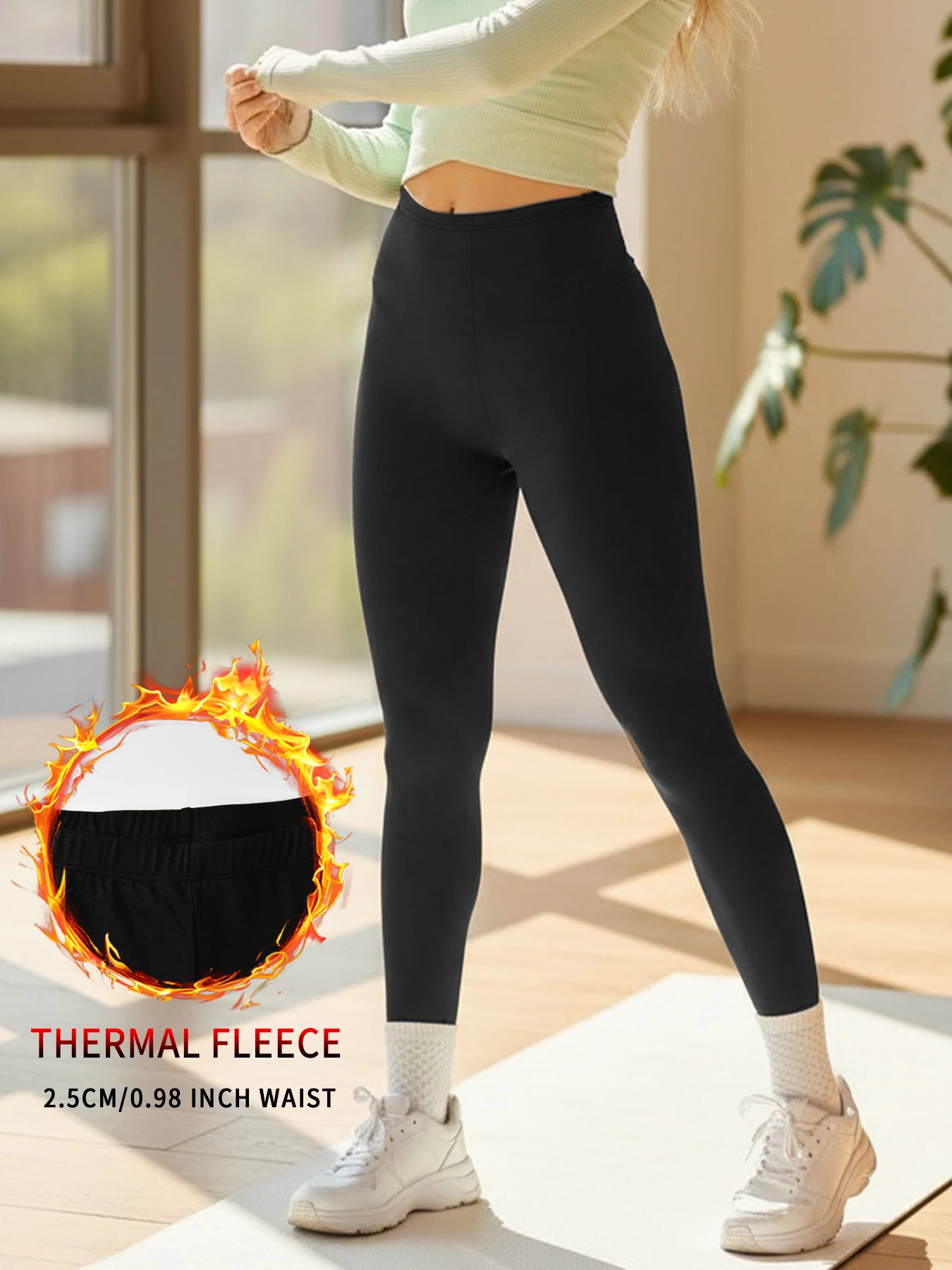 طماق اليوغا الحرارية بطانة الصوف. تصميم نسائي منخفض الارتفاع مثالي للتدريبات الشتوية والجري والبقاء الدافئًا في المناخ الباردة