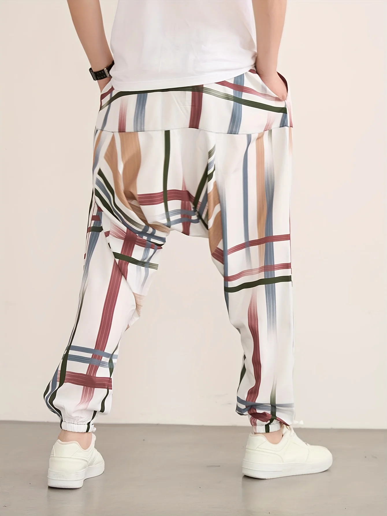 سراويل رجالية غير قابلة للتمدد لجميع المواسم - سراويل فضفاضة مع خصر برباط، سراويل يومية رسمية غير رسمية بألوان محايدة (B)