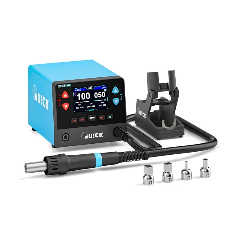 QUICK M7 Rapid Heating 1000W Soldering Station New 4-Temp Memory Tilt LCD 220V/110V 450 Max Temp 50L/Min Airflow SOP/DIP/SOIC