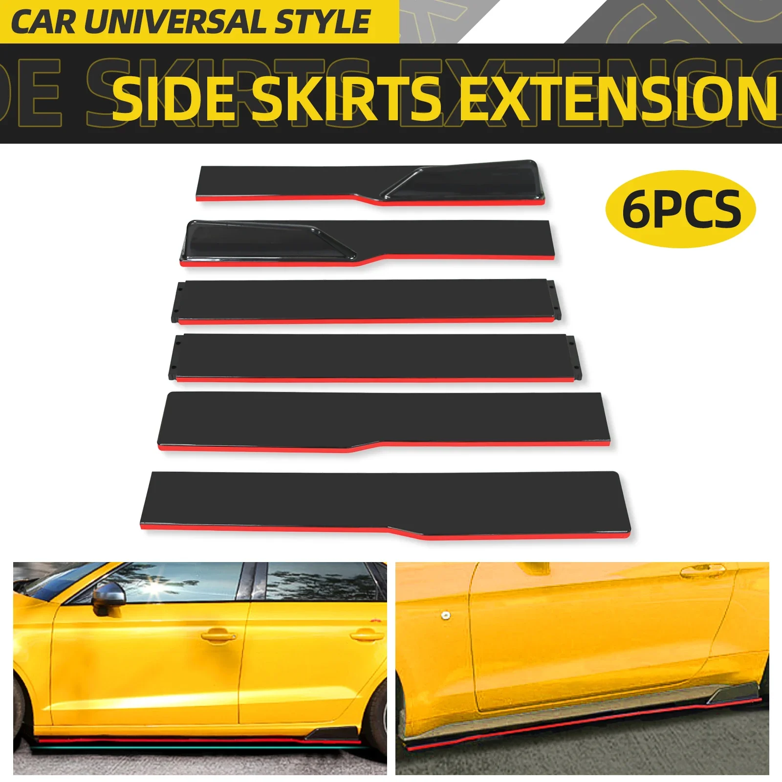 6 PCS Universal 2M/2.2M Side Skirts Extension Rocker Panels Lip Splitters BMW ABS Car Accessories Car Styling