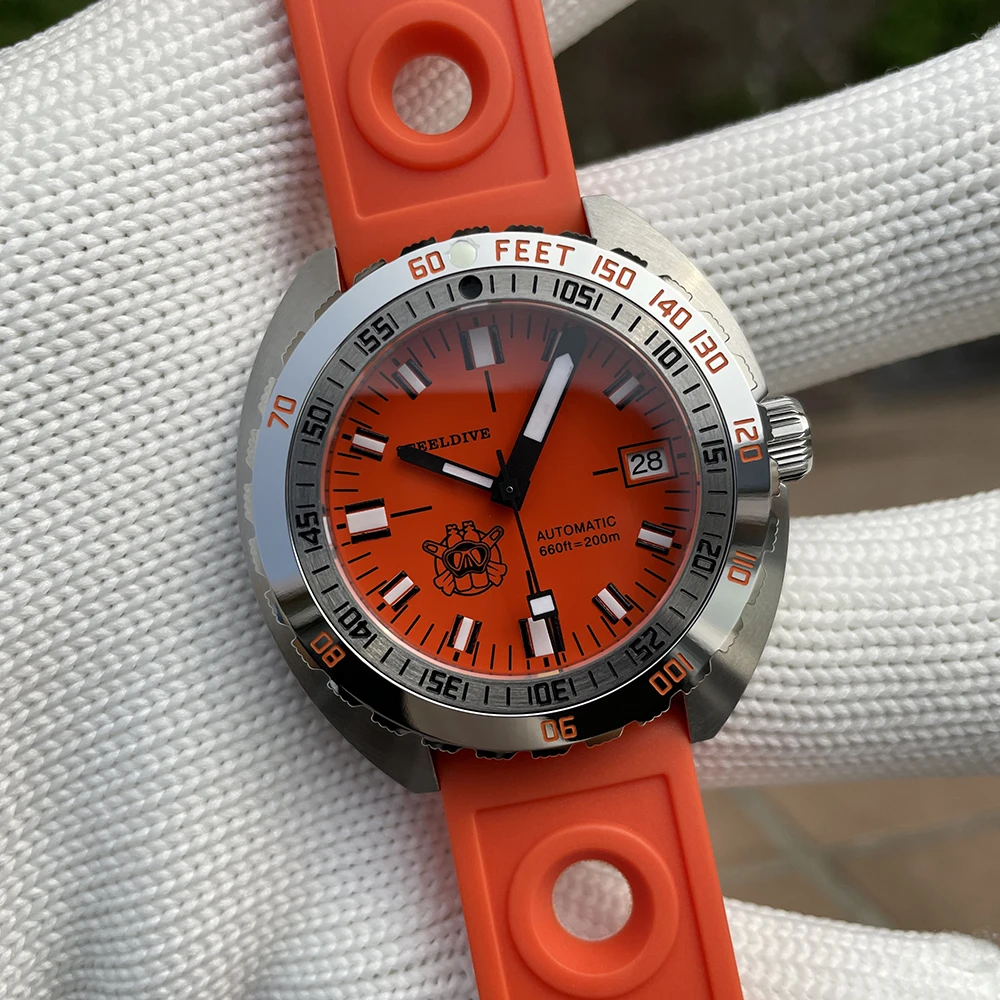 SD1967 Armband met gefreesde sluiting Stalen ring 43 mm Steeldive-saffierglas 20ATM Waterbestendig NH35 Automatisch man-duikhorloge