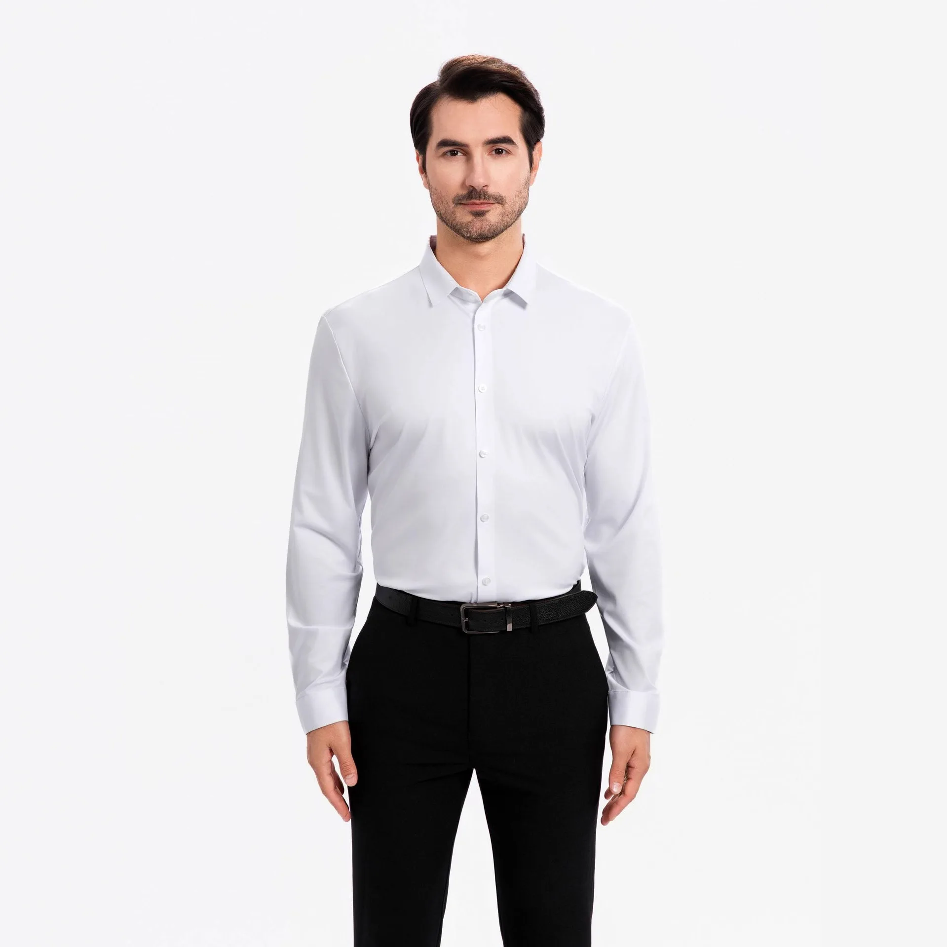 Men Business Dress Shirt Long Sleeve Slim Fit Stretch Wrinkle Free Formal Casual Shirt