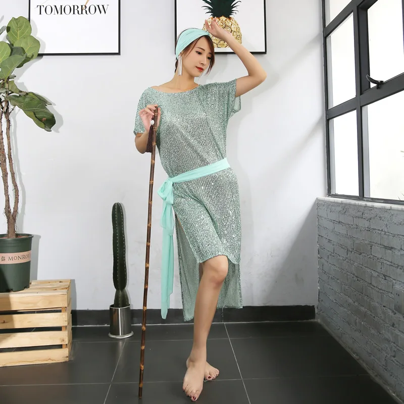 Customized New Belly Dance Costumes Practice Dress Folk Robe Baladi Shabby Saidi Shining Fabric Long Robe Loose and Slimming
