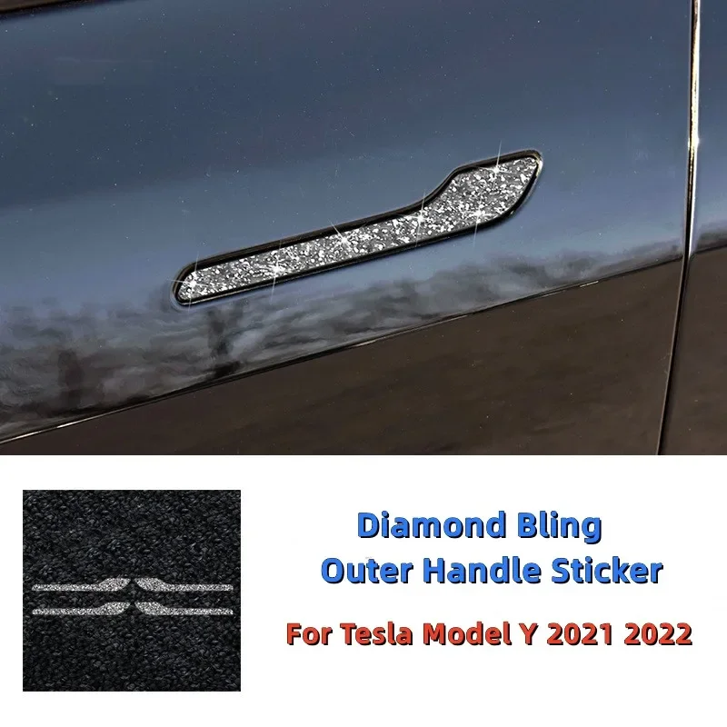 For Tesla Model Y 2021 2022 Car Outer Handle Trim Sticker Diamond Bling A Pillar Wheel Hub Decoration Sticker Car  Accessories