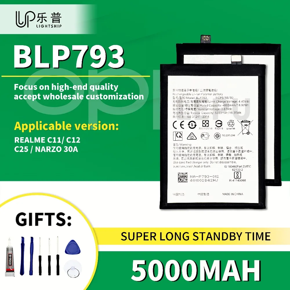 

5000mAh Phone Battery for REALME C11 with Free Tool Kits Replacement Battery BLP793 for REALME C11 High Quality Original Battery