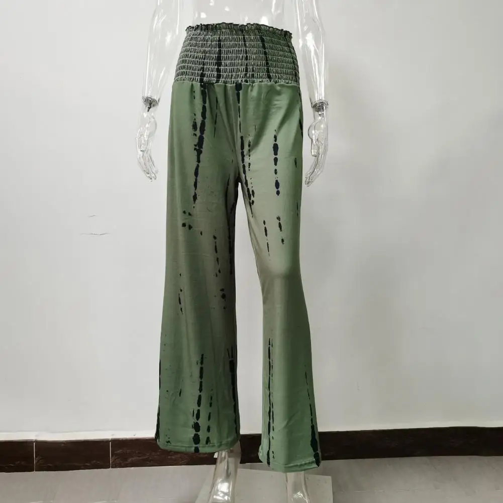 Elastic Waist Pants Tie Dye Print Wide Leg Pants for Women High Waist Trousers with Pockets Business Work Streetwear Style Wide