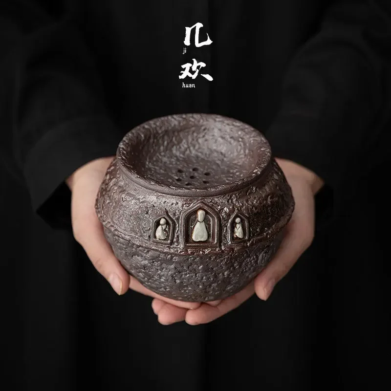 Dunhuang impression clean water wood fired round melt Jianshui raw mineral retro tea residue bucket coarse pottery pot teabearer