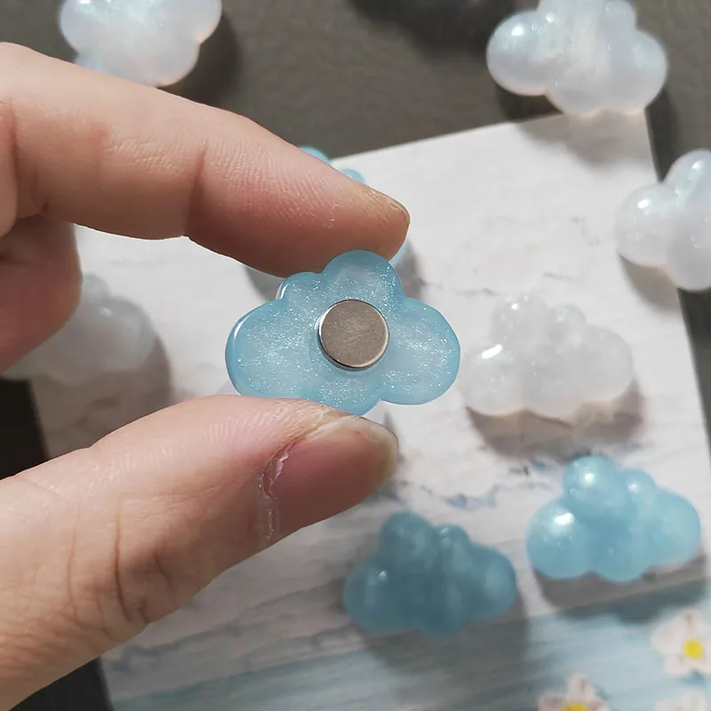 6-teiliges Glitzer-Wolken-Design Kühlschrankmagnete in Weiß / Blau für Küche, Kühlschrank, Heim-DIY-Dekoration – Detail 3