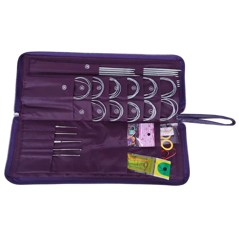 Steel Straight Circular Knitting Needles Crochet Hook Weave Tool Set