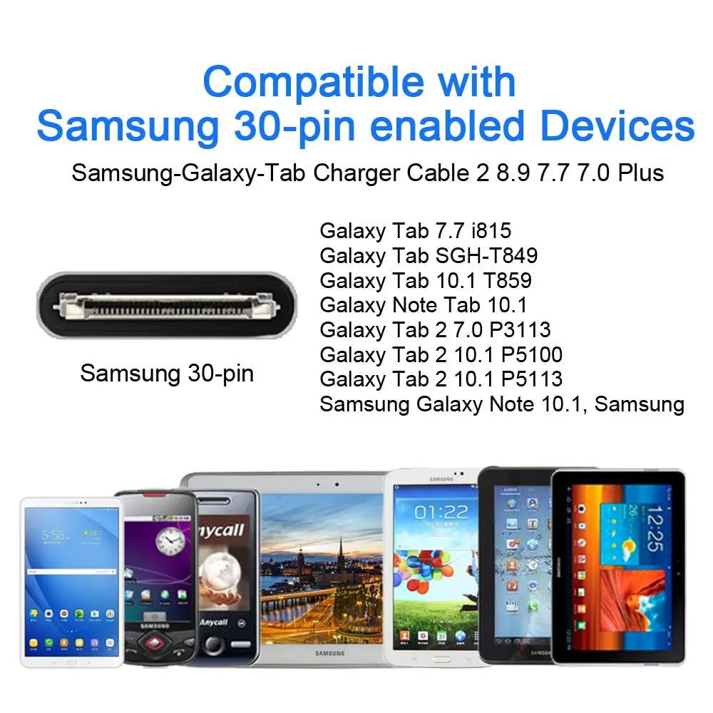 30 Pin แท็บเล็ต USB Charger Cable สําหรับ Samsung Galaxy Tab หมายเหตุ 7.0 7.7 8.9 10.1 แท็บเล็ตสายไฟ P3100 P3110 P5100 P5110 P6800