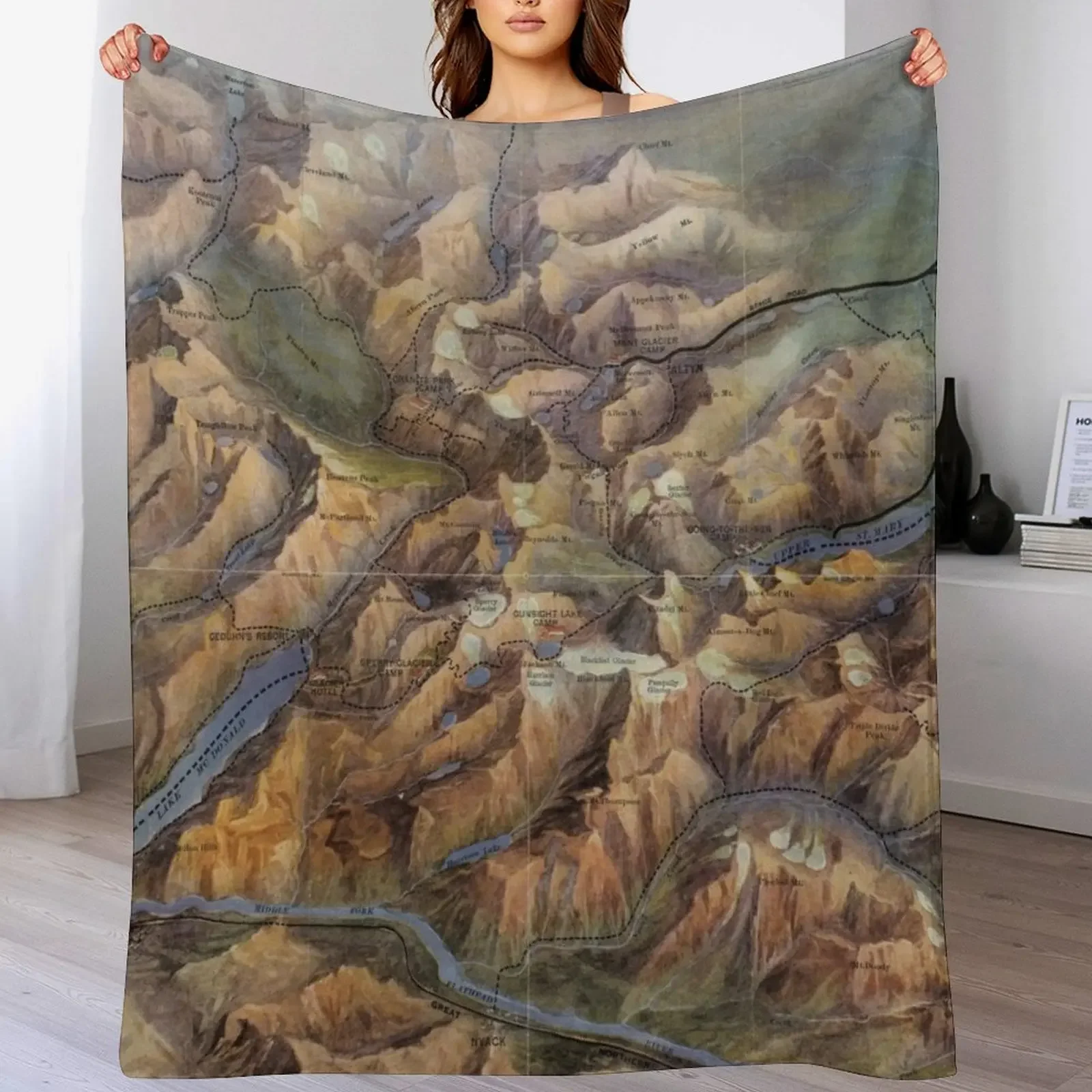Vintage Glacier National Park Map (1914) Throw Blanket Soft Comfort Blanket for Reading Watching TV