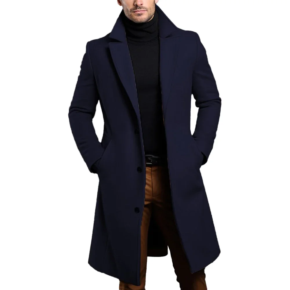 Gabardina negra de lujo para hombre, Top de manga larga, abrigo informal y cómodo para uso diario y de negocios