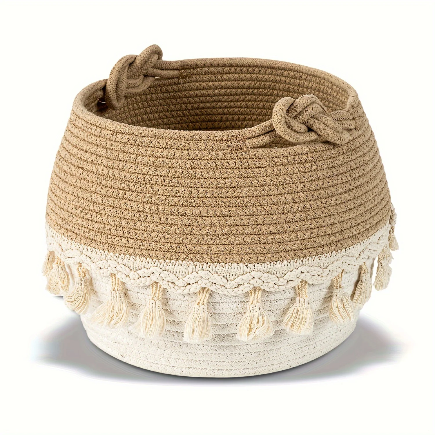 Panier en corde tissée de 12 po avec pompon – Rangement Boho pour jouets et couvertures pour chambre d'enfant, étagère, bureau