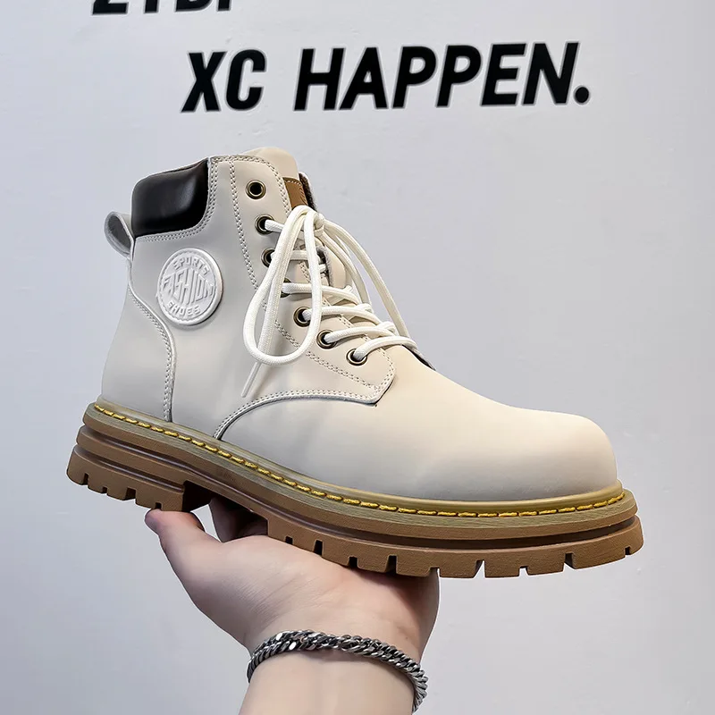 

High Quality Men's Leather Boots Off White Shoes Fashionable Platform Boots for Teenagers High Top Casual Boots Men Shoes Botas