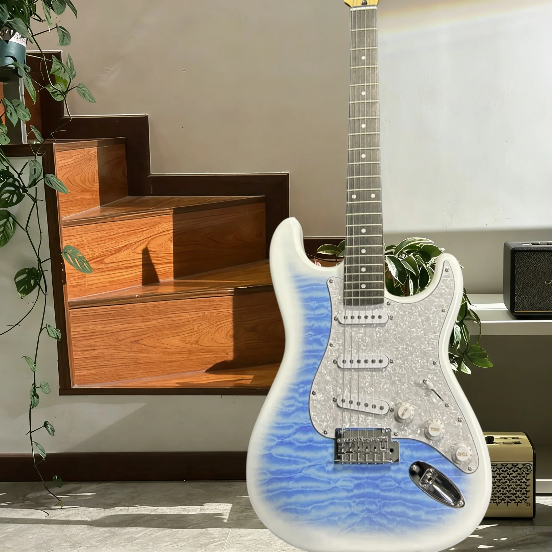 

Электрогитара 39 дюймов STSS Sea Blue, корпус из красного дерева, гриф из палисандра, регулируемый бридж, звукосниматели SSS, для рок-музыки, бесплатная доставка