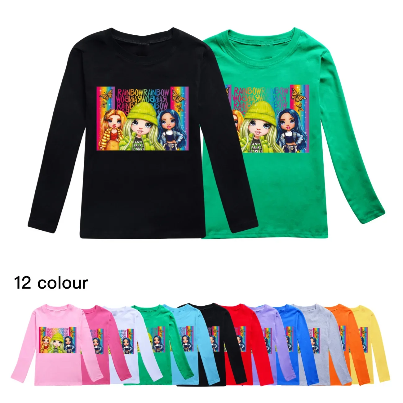 

2024 Summer Rainbow High Costume Kids Long Sleeve Tops Teenagers Boys Cotton T-shirt Baby Girls TShirt Children's Pullover