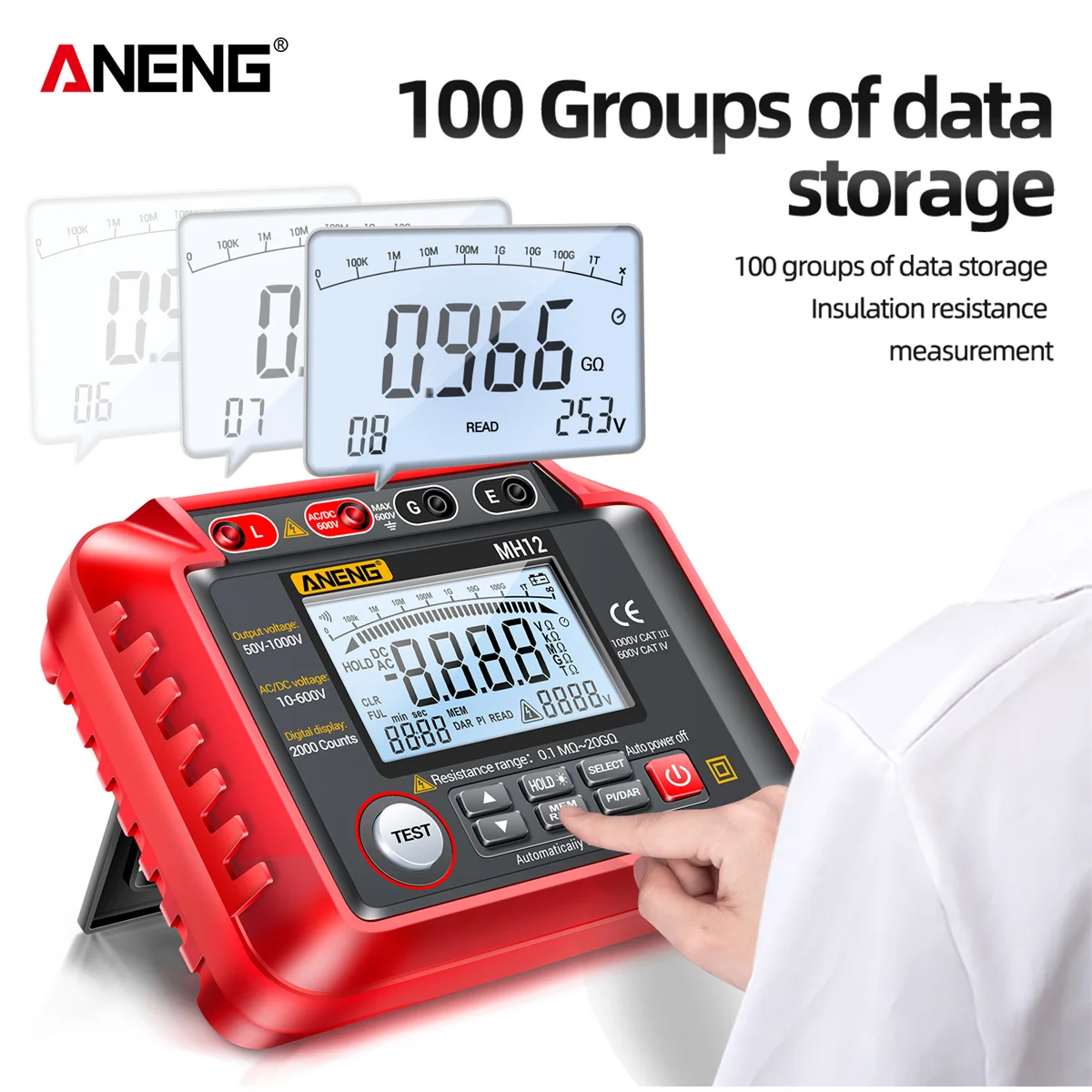 ANENG MH12 Insulation Resistance Tester Digital Meter Ohm AC DC Voltage Tester LCD Megohmmeter 2000 Count Voltmeter Tool
