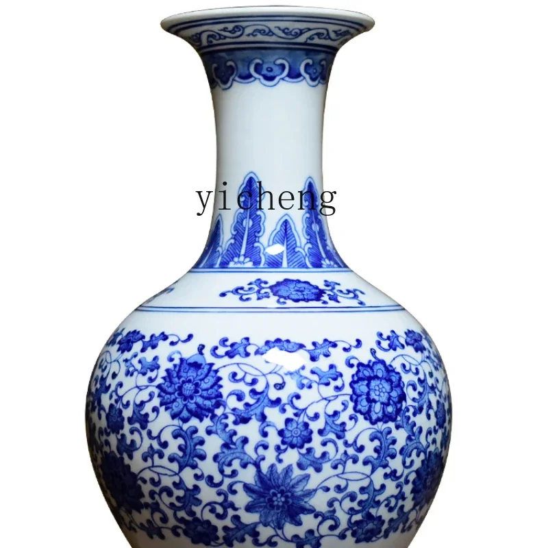 

ZF Ceramic Vase Flower Arrangement Decoration Hand Painted Blue and White Porcelain Home Living Room Decorations