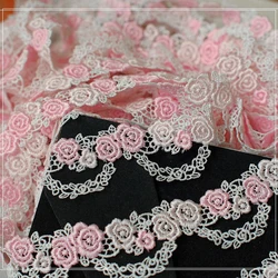 1Yard Pink Blue Lace Trim Craft Flower Lace Fabric Venice Floral Embroidered Applique Decorated Ribbon