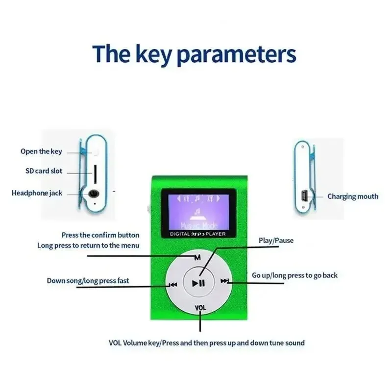 学生ウォークマンサポートTFカード、音楽プレーヤー、有線ヘッドフォンを備えたミニ、ポータブルクリップ、mp3