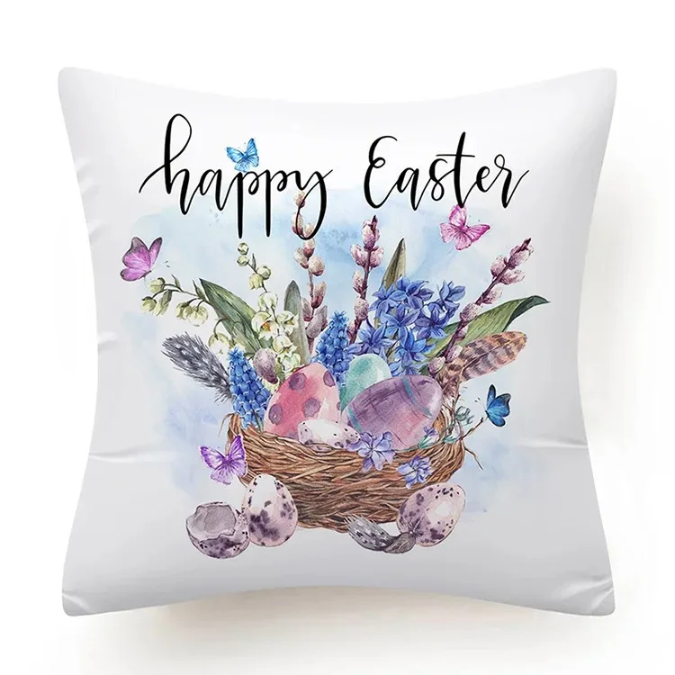 Coussin imprimé guirlande d'œufs de lapin coloré, taie d'oreiller de pâques, décoration de maison, salon, canapé, 45x45 cm