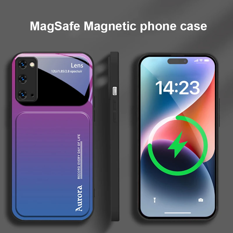 Blu grigio sfumatura di colore Per Samsung Galaxy S20 FE S21 S22 S23 Plus S24 Ultra 25 Edge S24Ultra 22Plus Magsafe Custodia per telefono in vetro