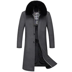 Men Fur Collar Woollen Overcoats Business Casual Cashmere X-Long Jackets Winter Trench Coats Quality Male Fleece Warm Wool Blend