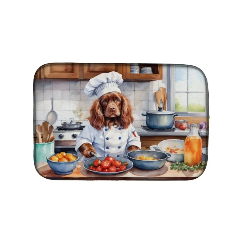 

14x21" Sussex Spaniel The Chef Dish Drying Mat - Absorbent Multicolor Countertop Pad