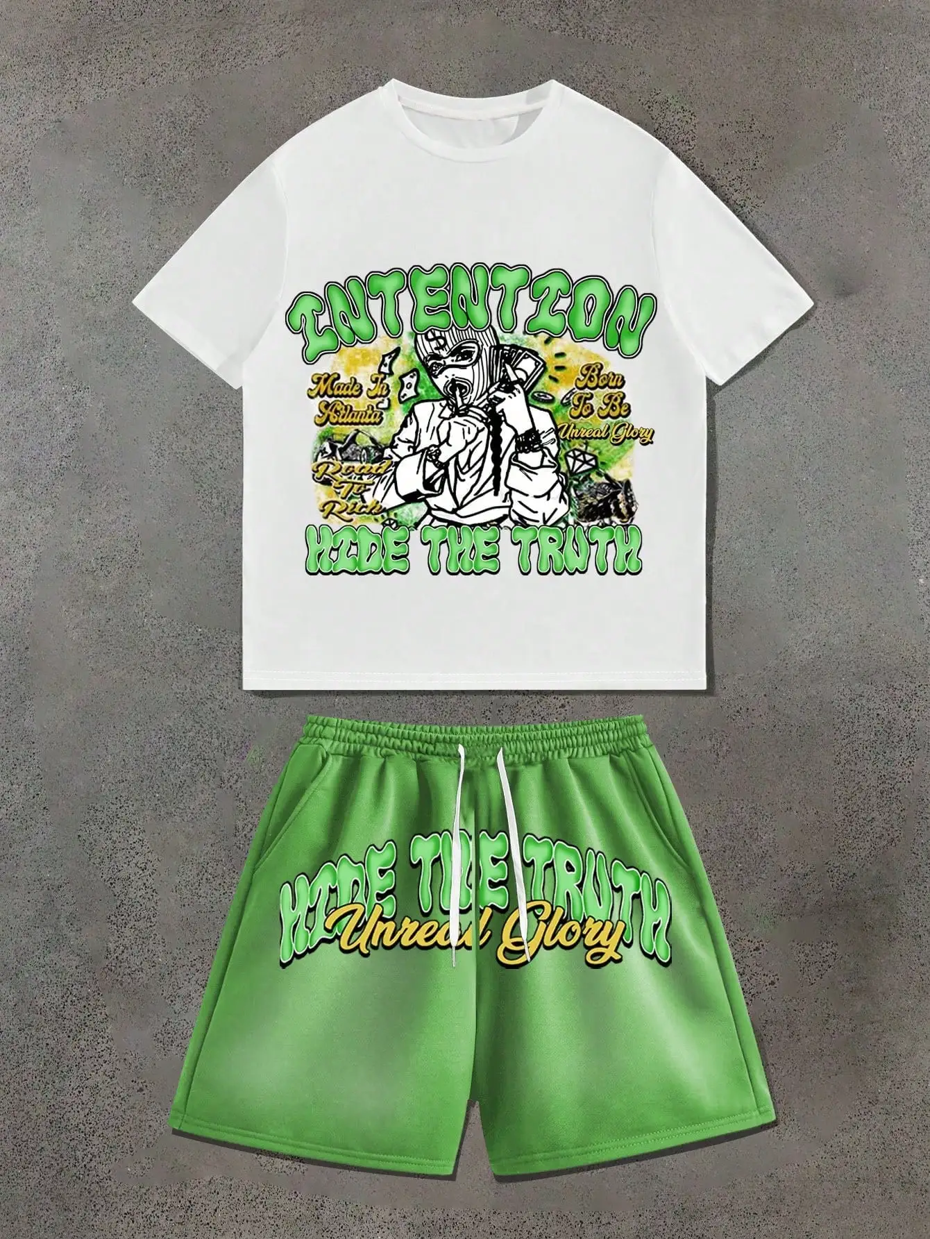 

2025 latest model casual short-sleeved shorts with hip-hop pattern print men's summer suit