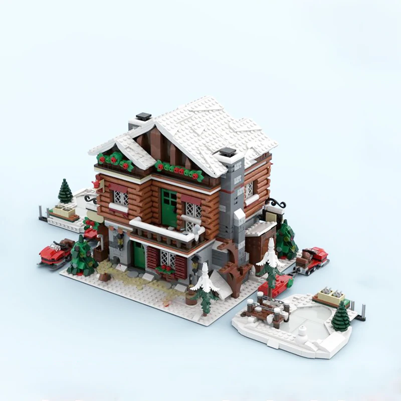 MOC-161989 Christmas Winter Village Modular Building High Mountain Cabin Building Blocks Assembly Model Brick Toy Children Gift