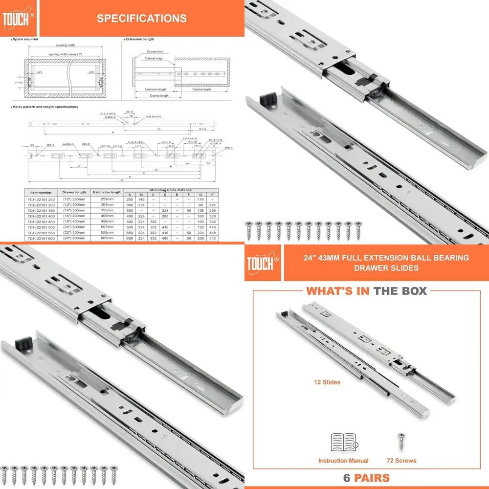 

24-дюймовые (600 мм) выдвижные металлические направляющие с шарикоподшипниками для тяжелых нагрузок, для кухни, грузоподъемность 75 фунтов