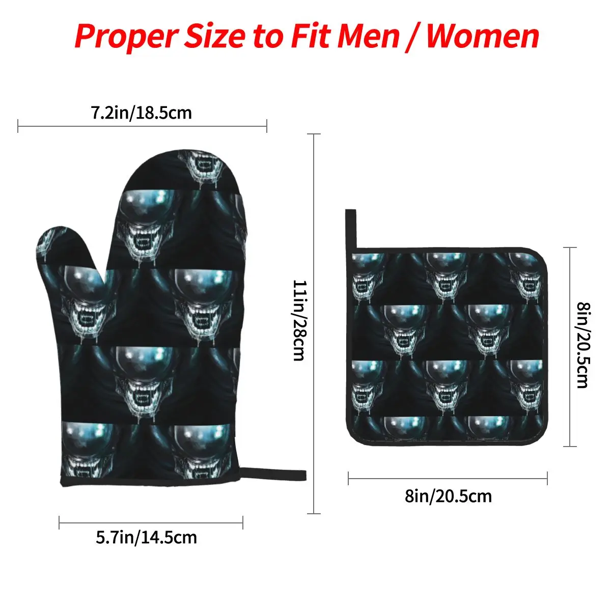 Xenomorph Alien Oven Mitts and Pot Holder Sets of 4 for Baking Kitchen Cooking Grilling Resistant Non-Slip Gloves