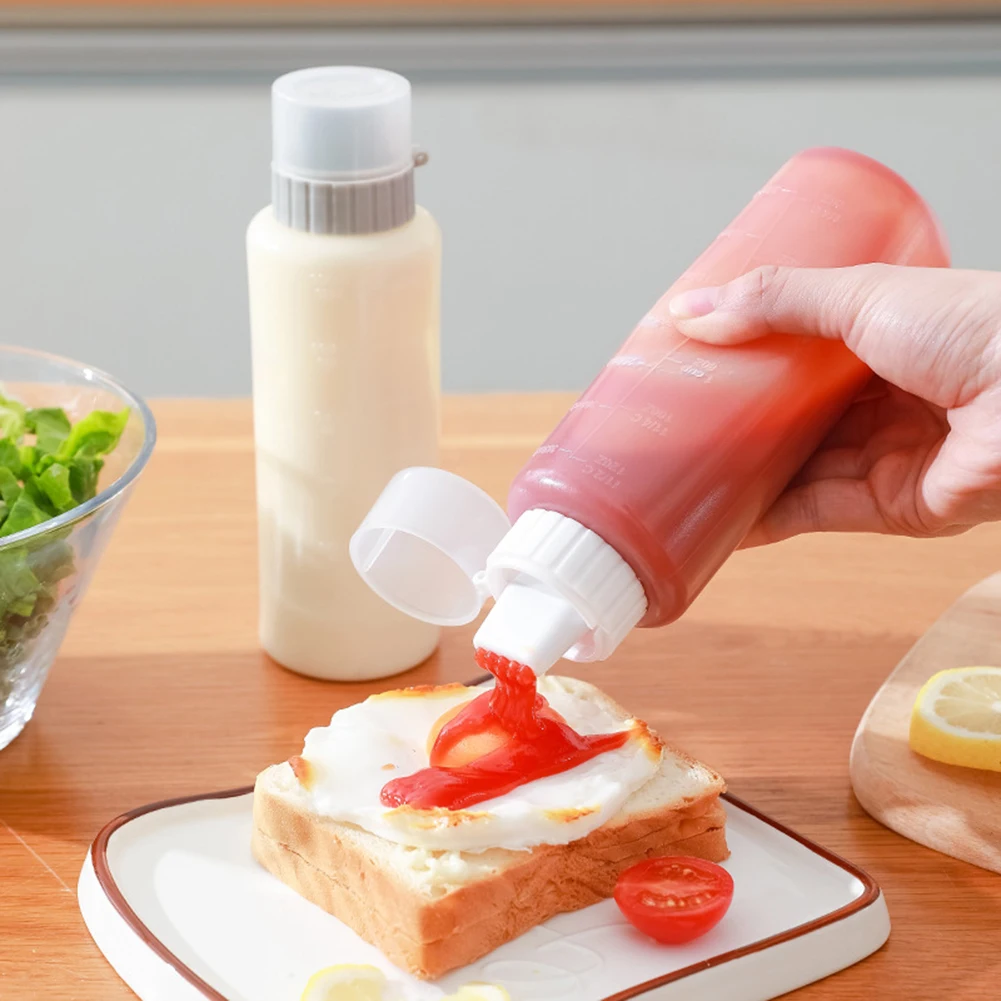 Botella exprimible para condimentos de 350ml y 5 agujeros, botella para cocina, kétchup, mostaza, mayonesa transparente, dispensador de miel, contenedor de almacenamiento de salsa