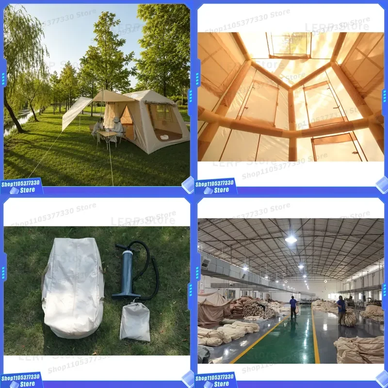 396x270cm Inflatable Air Beam Ridge Tent Luxury Glamping Cabin 420D Oxford High Strength PVC Column Waterproof Khaki Outdoor