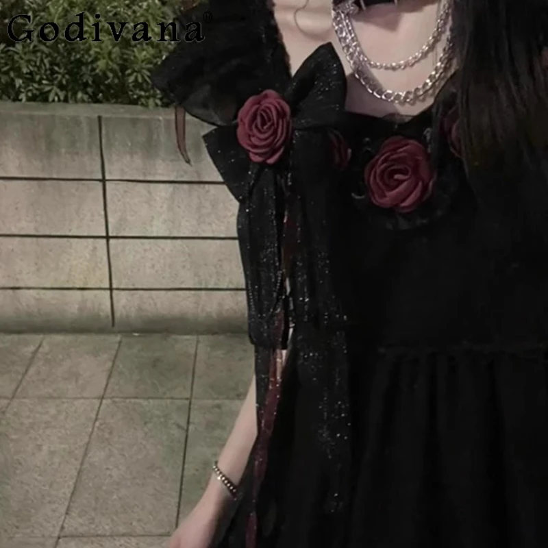 블랙 로즈 로리타 Jsk 드레스 여성 꽃 웨딩 Cos 드레스 여성 민소매 귀여운 공주 새해 인사말 드레스
