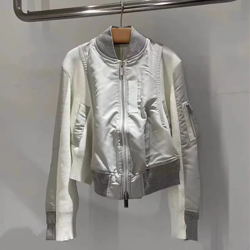 Niche 2024 autumn and winter new combination color stand collar zipper all short long sleeve coat women jackets