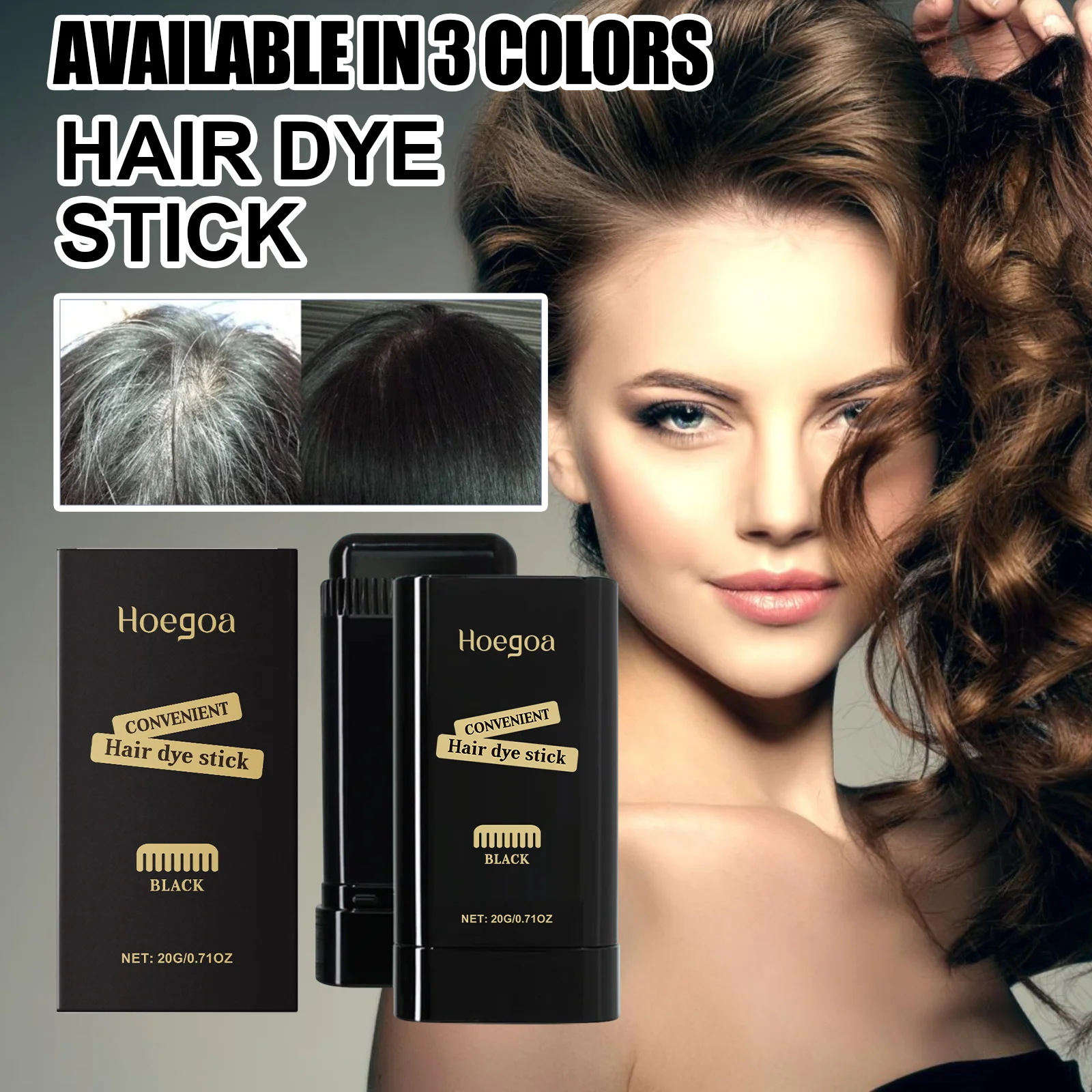 

Black Temporary Air Color Stick Root Touch up Instant White Hair Coverage Waterproof Formula Everyday Color Enhancing Hair Cream