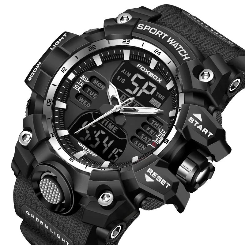 Часы наручные LIGE мужские с двойным дисплеем, спортивные водонепроницаемые кварцевые цифровые в стиле милитари, с будильником и секундомером, 2024